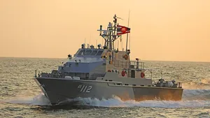 The 36-meter Royal Thai Navy patrol boat in the sunset.