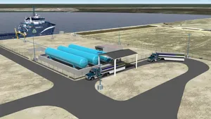 Artist's Depiction: the Harvey Gulf LNG Fuleing facility in Port Fourchon, LA.