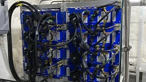 A battery rack inside Maid of the Mist’s fully electric tour vessel James V. Glynn. The lithium-ion battery packs were supplied by Spear Power Systems. (Photo: Eric Haun)