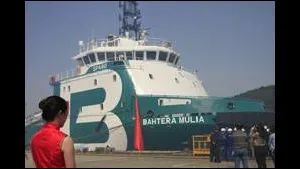 The AHTS Bourbon Liberty 301 (named Bathera Mulia), first vessel of the Bourbon Liberty 300 series during her naming ceremony on March 28th, 2012 at Sinopacific Zhejiang Shipyard. (Copyright: Bourbon)
