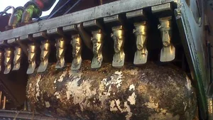 Mine Caught in Dredger Head: Photo credit MOD