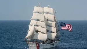 The U.S. Coast Guard barque Eagle sails in the Atlantic Ocean on Thursday, July 30, 2015. (U.S. Coast Guard photo by Auxiliarist David Lau, Public Domain)
