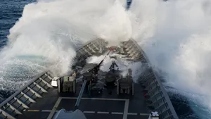 USS Cowpens in Heavy Weather: Photo credit USN