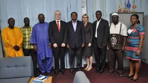 From left: Dr. G. Jaw, Deputy Rector, RMU; E. Jaju, Director of Finance, RMU; A. Saiku, Director of Academic Affairs; H. Kluken, Area Sales Manager, Kongsberg Maritime; Capt. A. Turkson, Rector, RMU; Tone-Merete Hansen, Global Sales Manager, Kongsberg Maritime; A. Addy-Lamptey, Dean of Faculty of Engineering, RMU; D. Fofana, Procurement Officer, RMU and Akua D. Asare-Adei, Accounts Officer, RMU