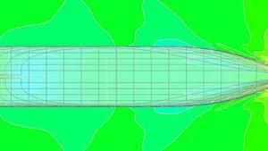Wave elevation and pressure distribution on the optimized hull  (Photo: DNV GL)