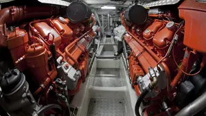 Engine room of a sea rescue boat powered by two Scania 16-liter marine engines, V8. (Photo: Dan Boman)