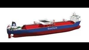 Graphical rendering of a 36,000-m3 GasChem ethane carrier featuring an MAN Diesel & Turbo Kappel propeller and rudder bulb, and an MM-Offshore EMPRESS rudder (Image: MAN Diesel & Turbo , courtesy Hartmann Reederei)