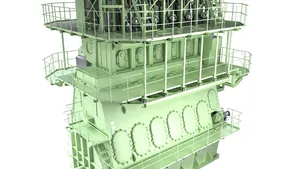 Graphical rendering of an MAN B&W 5G70ME-GI engine (Courtesy of MAN Diesel & Turbo)