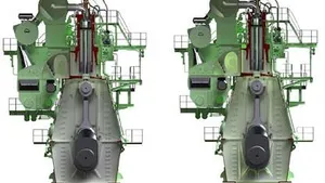 Graphical rendering of the G95ME-C9.2 engine (left) and S90ME-C10.2 engine (right)