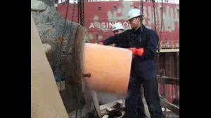 Installing Thordon's seawater lubricated propeller shaft bearing replacing metal bearing and oil