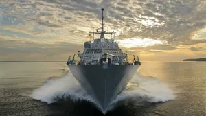 The littoral combat ship Pre-Commissioning Unit (PCU) Fort Worth (LCS 3) conducts builders trials in Lake Michigan. (U.S. Navy photo courtesy of Lockheed Martin by Michael Rote/Released)