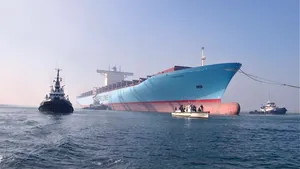 'Emma Maersk' Europe-bound Under Tow: Photo credit Maersk Line