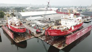 The CCGS Martha L. Black is fitted with Thordon’s propeller shaft bearings, Water Quality Package and rudder bearings at Heddle Shipyards in dry dock (Photo: Thordno Bearings)