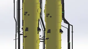 A 3D model of the scrubber with system connections. (Image: Goltens)