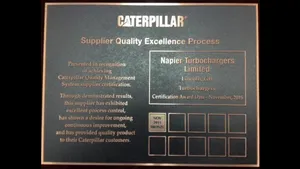 Napier Turbochargers’ Caterpillar SQEP Certificate (Photo: Napier Turbochargers)