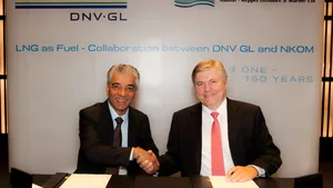 N-KOM’s CEO Chandru Rajwani and Dr Henrik O. Madsen, DNV GL’s Group President and Chief Executive Officer, signed the memorandum. (Photo: Laurence Tissot)
