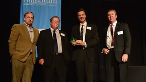 (L-R) Paige Siplon, The Ocean Exchange; Dave Marshall, Regional Manager - Americas for Thordon Bearings Inc.; Craig Carter, Director of Marketing & Customer Service for Thordon Bearings Inc.; Jason Ball, Executive Director Solutions for The Ocean Exchange