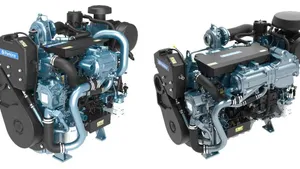 Perkins E44 Electronic Auxiliary Marine Engine (left) and  Perkins E70B Electronic Auxiliary Marine Engine (right). (Image: Perkins)
