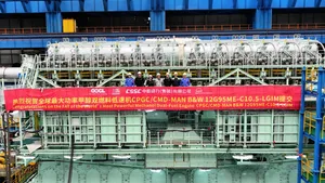 Picture from the Factory Acceptance Test of the new ME-LGIM at CSSC-MES Diesel Co., Ltd. (CMD) in China. Image courtesy MAN Energy Solutions
