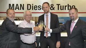 Pictured at the contract signing (from left) Peter Dittrich, Head of Contract Management, MAN PrimeServ Turbocharger; Ivan Blazina, Group Purchasing Director, Anglo-Eastern Ship Management Ltd.; Jesper Bak Weller, Global Key Account Director, MAN PrimeServ; and Thorsten Lehmann, Vice President, MAN PrimeServ Turbocharger (Photo: MAN)
