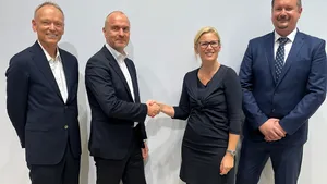 Pictured at SMM, Stig Leira, Transformation Program Manager, ABB Marine & Ports; Rune Lysebo, Global Head of Global Sales, ABB Marine & Ports; Marita Krems, Vice President and Head of Four-Stroke Marine & License, MAN Energy Solutions; and Elvis Ettenhofer, Head of Marine Four-Stroke – Region Asia Pacific, MAN Energy Solutions. (Photo: ABB)