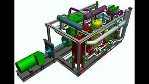 The new reliquefaction plant design from Babcock's LGE Process showing the vent gas cooler (in yellow) in the middle of the skid-mounted unit.