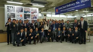 Representatives from Kongsberg Maritime, HHI-EMD, HMD, Solvang and DNV-GL attended the 10,000th AutoChief FAT in Busan on Friday (Photo: Kongsberg) 