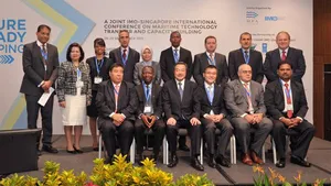 Representatives from IMO, the lead pilot countries and Singapore at the GloMEEP launch (Photo: IMO)