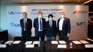 Left to right: Pier Carazzai, Vice President, Pacific Regional Business Development of ABS; Darren Yeo, Executive Vice Chairman of Vallianz; Govinder Singh Chopra, Director of SeaTech; Brent Perry, CEO of Shift Clean Energy (Photo: Vallianz)