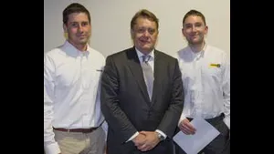 left to right:  Sam Reid, Finning Power Systems, John Hayes, John Hayes, Minister of State for Further Education, Skills and Lifelong Learning and Richard Buzza, Finning Power Systems.