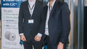 (left to right) Kim Kjaer, Global Segment Manager, C.C. JENSEN; and Serghei Nastas, Head of PrimeServ Omnicare, Marine & Power (Source: MAN Energy Solutions)