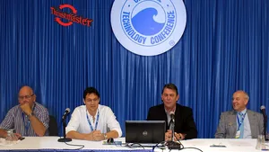 Left to Right: Thrustmaster's Hans Hoek, Jan Terlouw, Dutch Barge Company's Henk Kapitein, and Thrustmaster's President Joe Bekker.