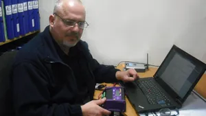 Royston's Steve Roberts tests enginei data controller.