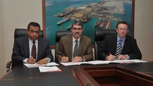 ASRY signs ABB pact: (L to R) Magdy Mustafa, Nils Kristian Berge, John Fyfe