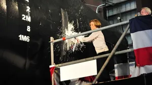 Theresa Gilliam Pitts Christens 'USNS Choctaw County': Photo credit Austal