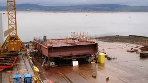 The keel of the third hybrid ferry at Ferguson Marine Engineering (Photo: CMAL)