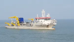 The Tristão da Cunha, one of Jan De Nul’s recent trailing hopper suction dredger with a capacity of 3.500m², also equipped with ULEv-technology (Ultra Low Emission vessel). (Photo: Jan De Nul Group)