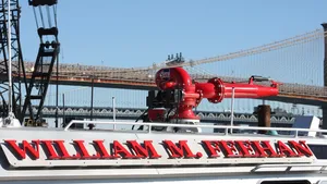 The vessel’s nameplate, displayed prominently alongside the cabin, is milled from an I-beam lifted from the rubble of the World Trade Center. (Photo: Greg Trauthwein)