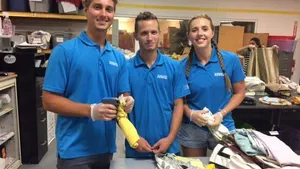 From left: Volvo Penta interns William Bratt, Noah LeGrand and Christina McLemore pitch in as volunteers at the Union Mission (Photo: Volvo Penta)