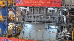 The WinGD 5-X52 diesel undergoing its FAT and TAT at the works of Hudong Heavy Machinery in Shanghai. (Photo: WinGD)