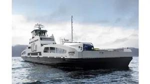 The world`s first all-electric ferry MF Ampere. Image courtesy of Corvus Energy