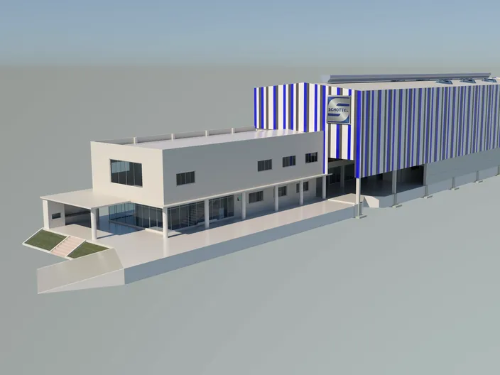 The 10.500m² sized plot in Itajaí, Santa Catharina, will be home to a spacious administration, repair and warehouse location. The new service center is expected to be opened in 2021. (Image: SCHOTTEL)