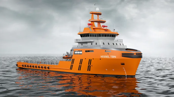 The new anchor handling offshore support vessel designed by Wärtsilä, to be equipped with a Wärtsilä integrated propulsion system