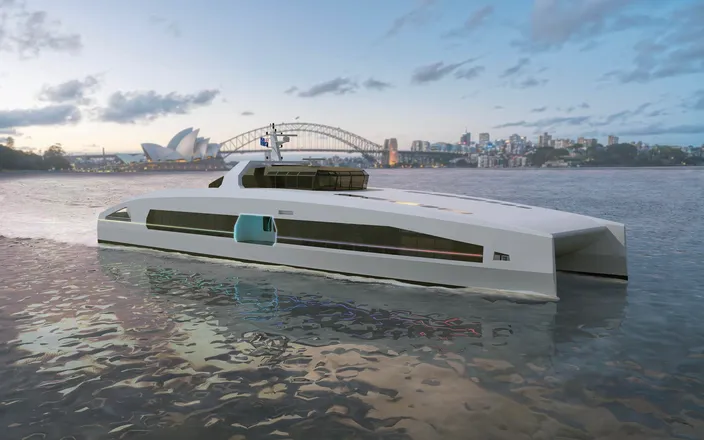 Austal Australia has launched the VOLTA series of electric-powered high speed ferry solutions, with the introduction of the Passenger Express 46V, a fully electric-powered 46-meter catamaran ferry design. (Image: Austal)
