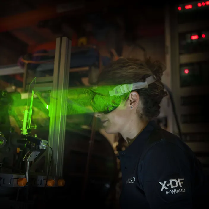 Barbara Graziano, Ammonia Technology WinGD Project Manager in the combustion lab (Photo: WinGD)