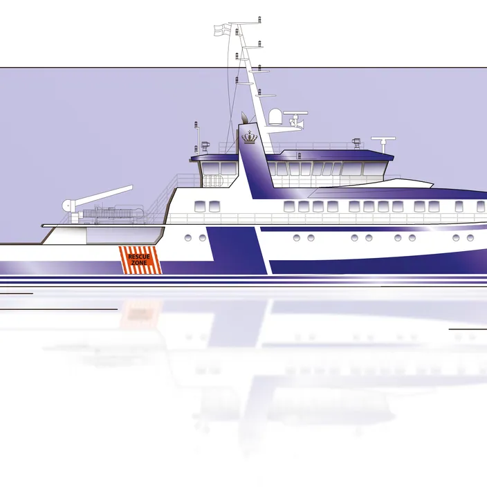 Besides its main purpose as fishery inspection vessel for the North Sea and Skagerrak area, the new vessel is designed to meet future inspection challenges, for example for the operation of large drones (Image: OSK-ShipTech)