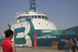 The AHTS Bourbon Liberty 301 (named Bathera Mulia), first vessel of the Bourbon Liberty 300 series during her naming ceremony on March 28th, 2012 at Sinopacific Zhejiang Shipyard. (Copyright: Bourbon)