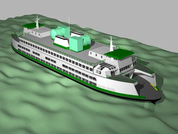 LNG Bunker tanks on upper deck: Rendering courtesy of WSF