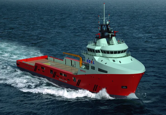COSL’s 12 new LNG fueled offshore support vessels are being constructed at the Wuchang Shipbuilding Heavy Industry yard and the Liaonan Shipyard in China. (Image: COSL)