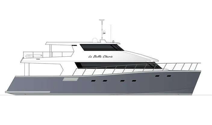 Two MTU 12V 2000 M96X diesels and HamiltonJet HTX52 waterjets have been selected to power the catamaran motor yacht. Image: Dongara Marine